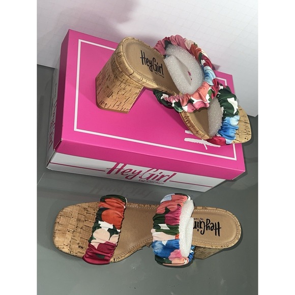 Corkys Tropic Like It's Hot Heels Multicolor Ruffle Strap Block Heel Sz 9 - Picture 4 of 10